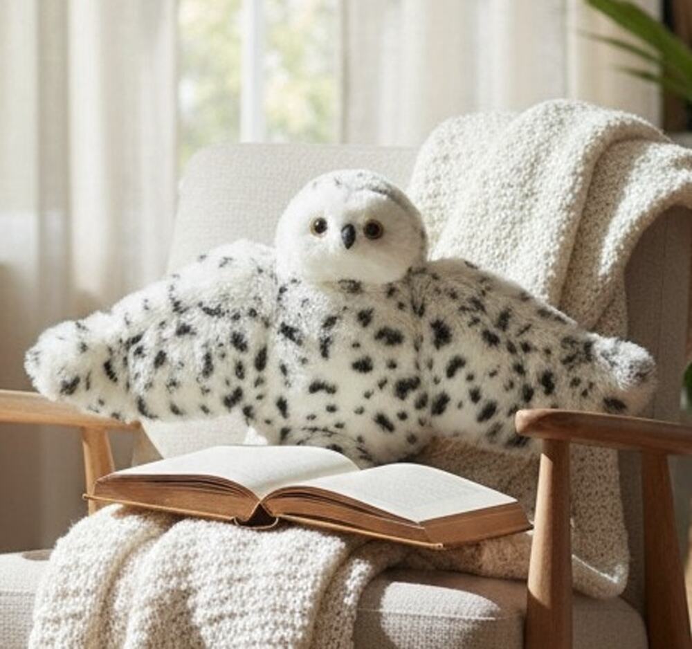 Folkmanis Snowy Owl Hand Puppet Plush Rotating Head 360° Movable Wings 10" Tall